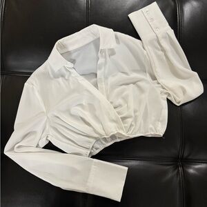 White Long Sleeve Cropped Blouse